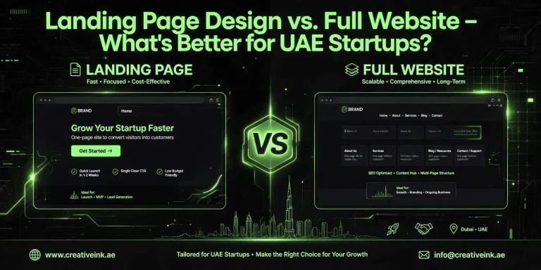 Landing page design vs full website uae startups